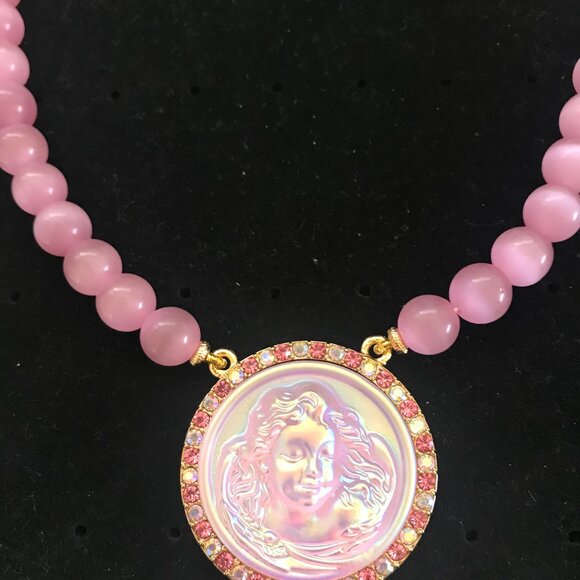Kirks Folly AB Stone Dream Angel Pink Cat's Eye Stone Beaded  Necklace - Picture 2 of 4